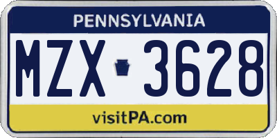 PA license plate MZX3628