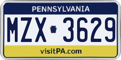 PA license plate MZX3629