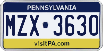 PA license plate MZX3630