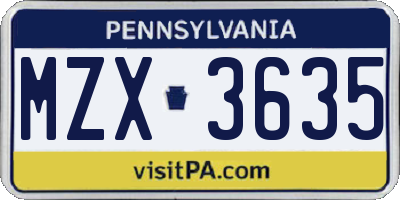 PA license plate MZX3635