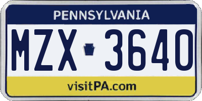 PA license plate MZX3640