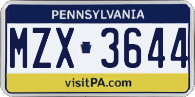 PA license plate MZX3644