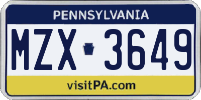 PA license plate MZX3649