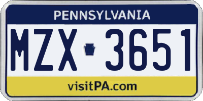 PA license plate MZX3651
