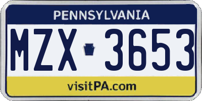 PA license plate MZX3653