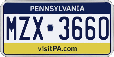PA license plate MZX3660