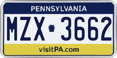 PA license plate MZX3662