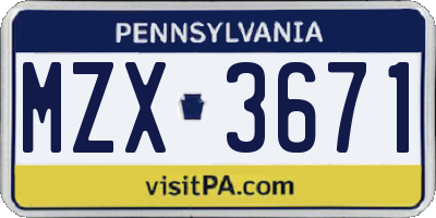 PA license plate MZX3671