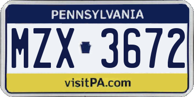 PA license plate MZX3672