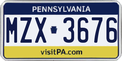 PA license plate MZX3676