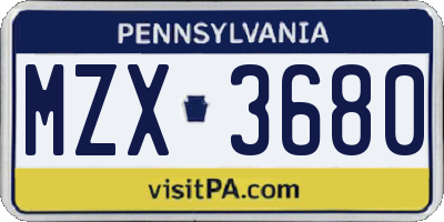 PA license plate MZX3680