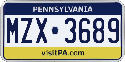 PA license plate MZX3689
