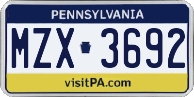 PA license plate MZX3692
