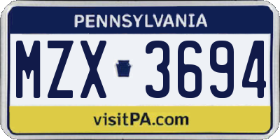 PA license plate MZX3694