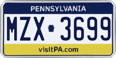 PA license plate MZX3699
