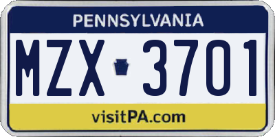 PA license plate MZX3701