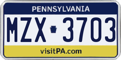 PA license plate MZX3703