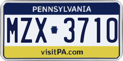 PA license plate MZX3710
