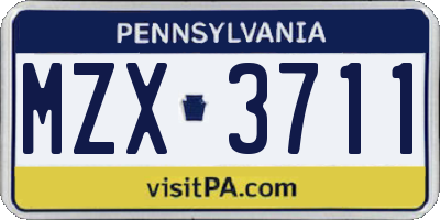 PA license plate MZX3711