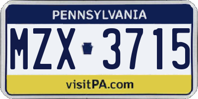 PA license plate MZX3715