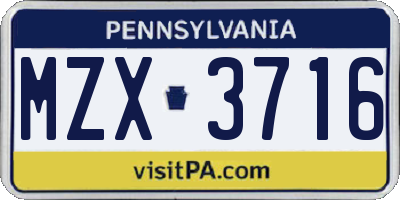 PA license plate MZX3716