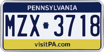 PA license plate MZX3718