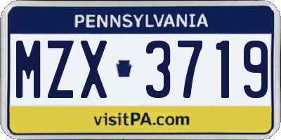 PA license plate MZX3719