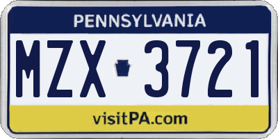 PA license plate MZX3721