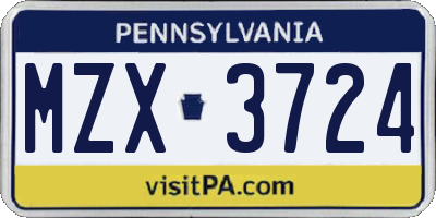 PA license plate MZX3724