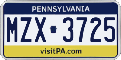 PA license plate MZX3725
