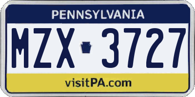 PA license plate MZX3727