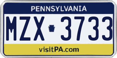 PA license plate MZX3733