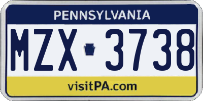 PA license plate MZX3738