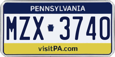 PA license plate MZX3740