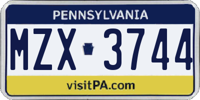PA license plate MZX3744
