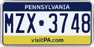 PA license plate MZX3748