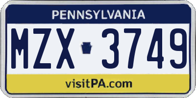 PA license plate MZX3749