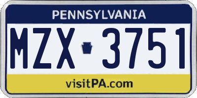 PA license plate MZX3751