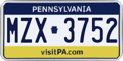 PA license plate MZX3752