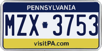 PA license plate MZX3753