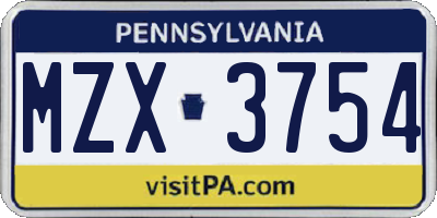PA license plate MZX3754