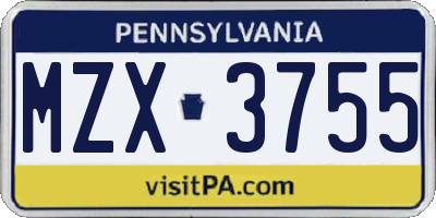 PA license plate MZX3755