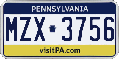 PA license plate MZX3756