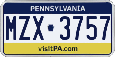 PA license plate MZX3757