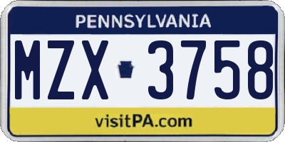 PA license plate MZX3758