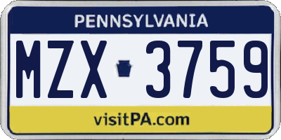 PA license plate MZX3759