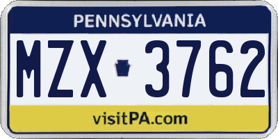 PA license plate MZX3762