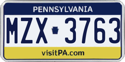 PA license plate MZX3763