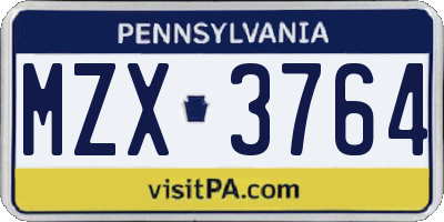 PA license plate MZX3764