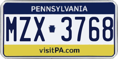 PA license plate MZX3768